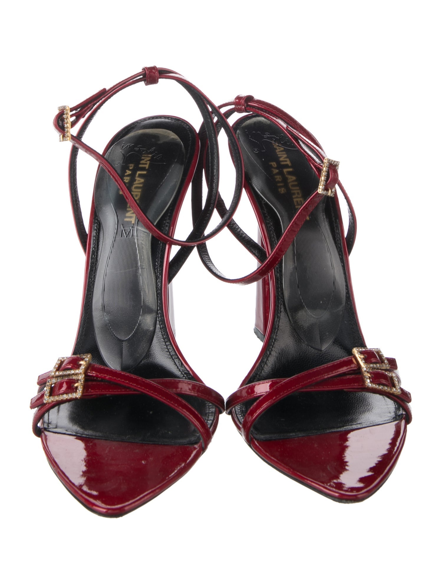 Saint Laurent Patent Leather Crystal Embellishments Sandals - Red