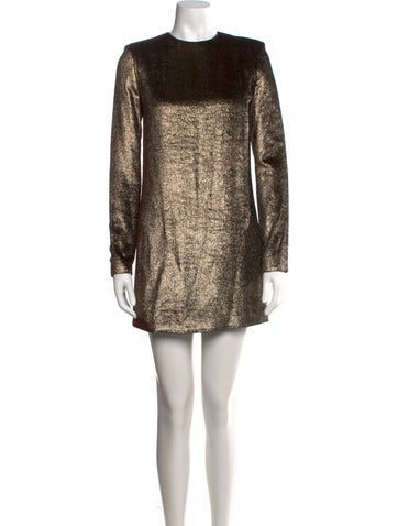Pre-owned Saint Laurent Crew Neck Mini Dress W/ Tags In Gold/metallic