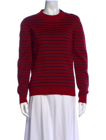 Pre-owned Saint Laurent Striped Crew Neck Sweater In Red
