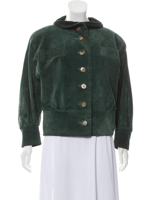 Saint Laurent Suede Button-Up Jacket Green