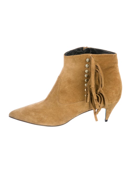 Saint Laurent Charlotte Suede Fringe Booties gold