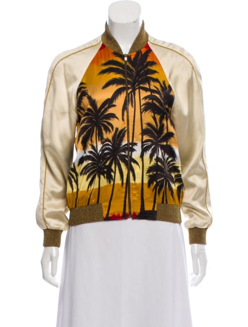 Saint Laurent Printed Satin Bomber Jacket Orange