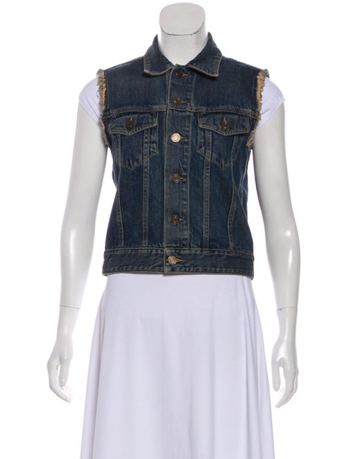 Saint Laurent Fur-Trimmed Denim Vest blue