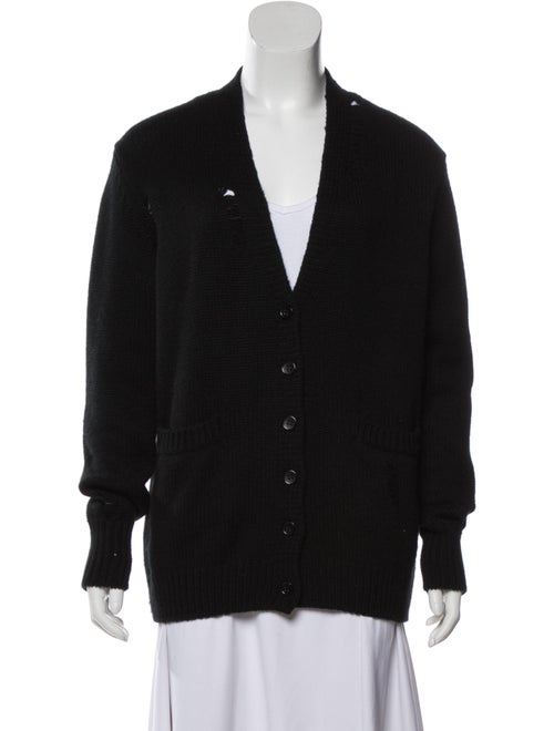 Saint Laurent Distressed V-Neck Cardigan Black