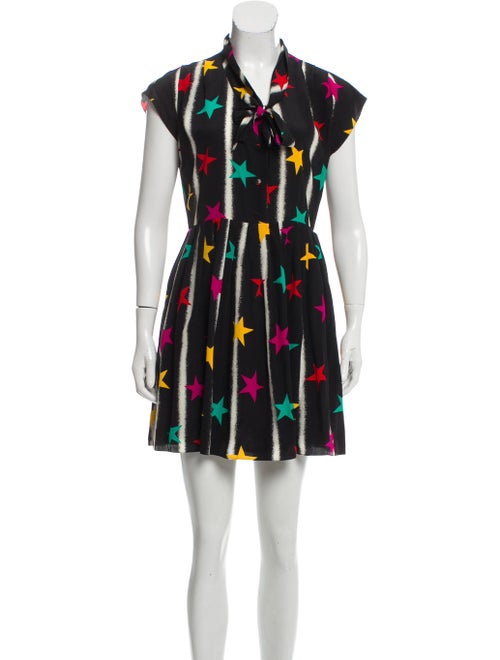 Saint Laurent Silk Star Print Dress Black