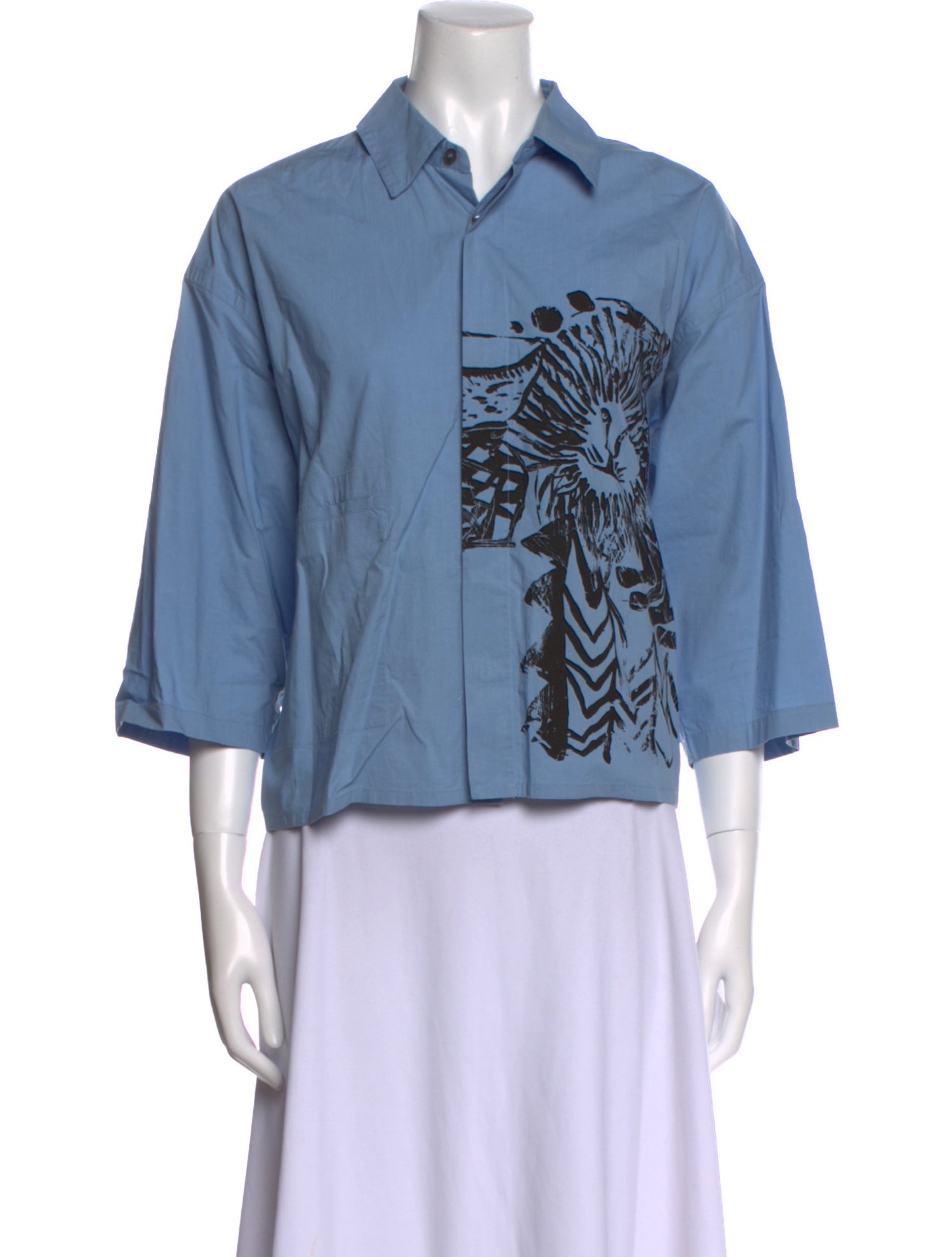 Sofie D'Hoore Graphic Print Three-Quarter Sleeve Button-Up Top