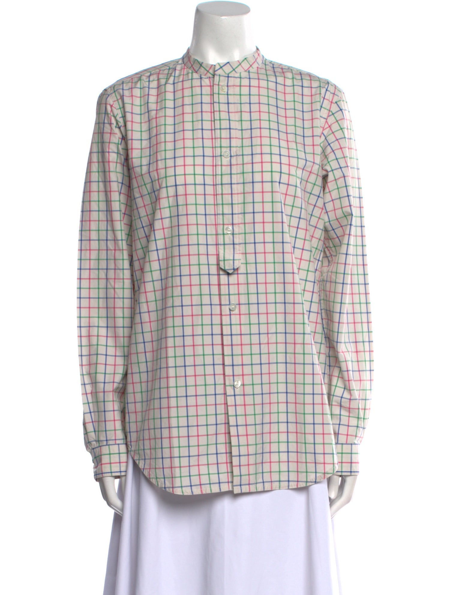 Sofie D'Hoore Plaid Print Mock Neck Button-Up Top