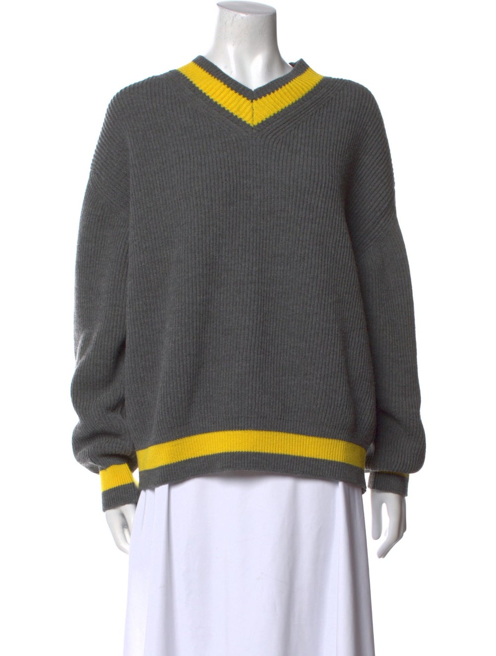 Sofie D'Hoore Wool Pullover Grey Colorblock Patte… - image 1