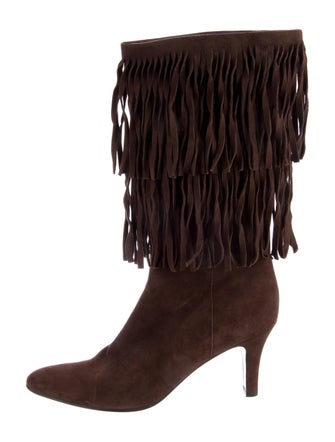 Sonia Rykiel Suede Fringe Trim Accent Boots