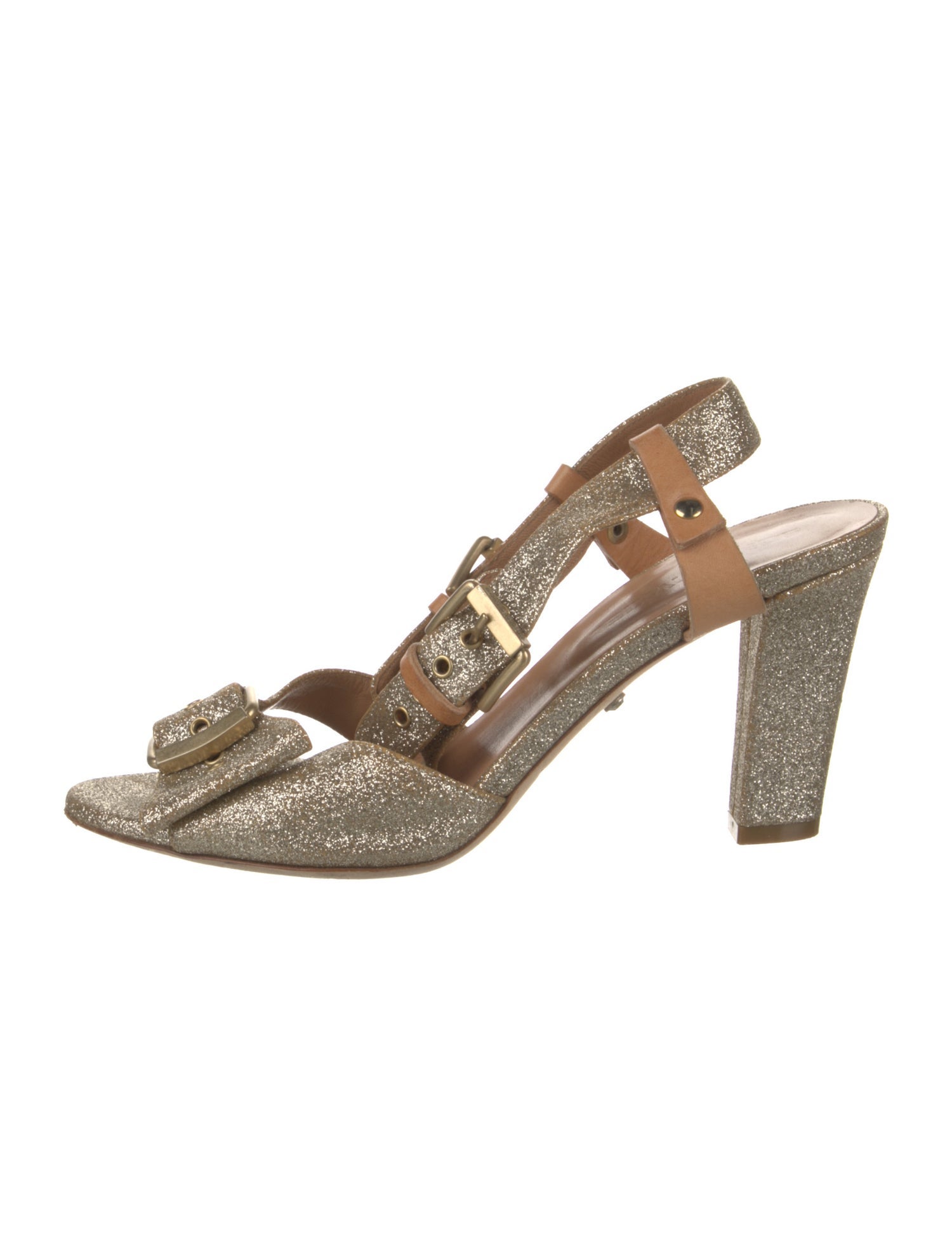 Sonia Rykiel Leather Glitter Accents Slingback Sandals