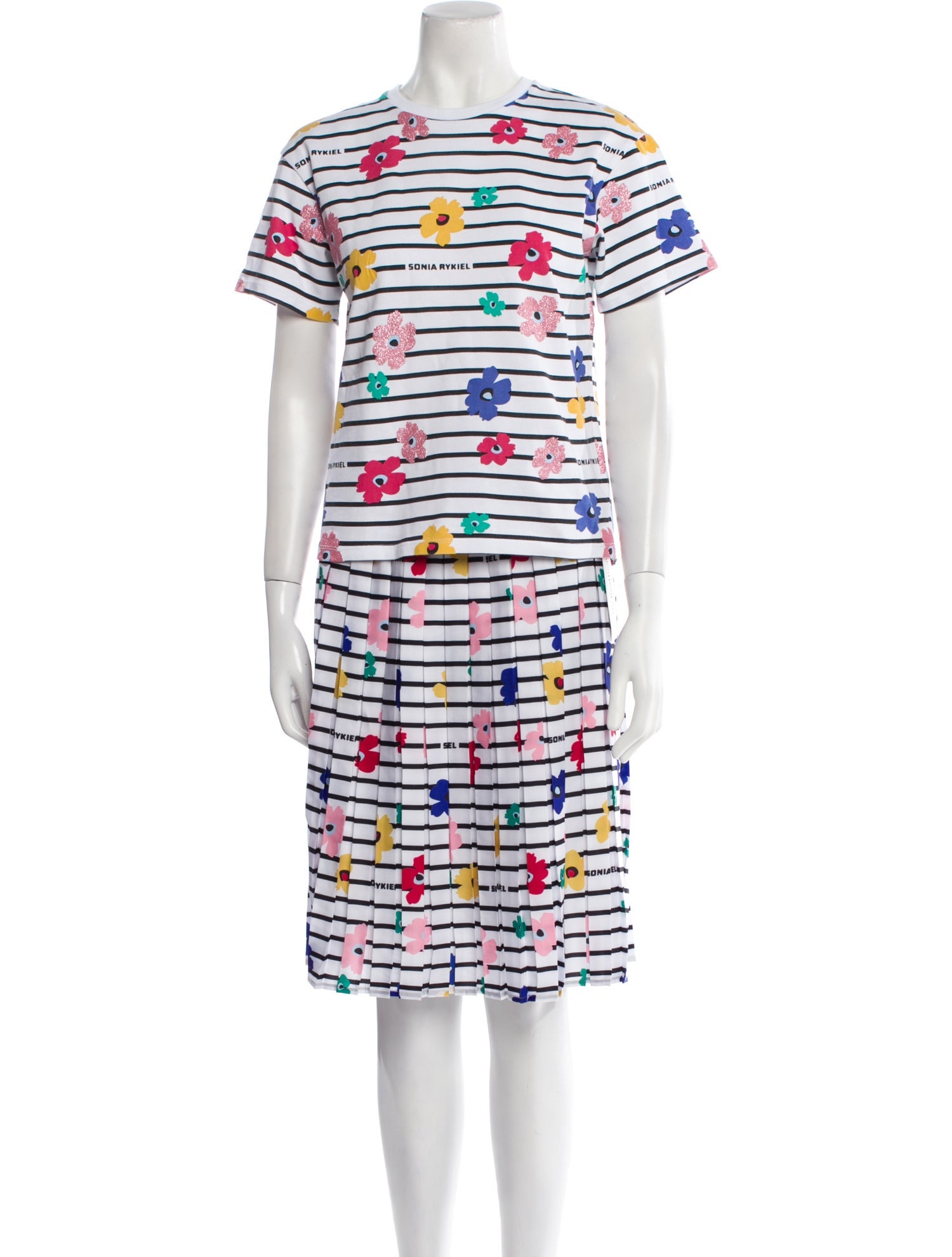 Sonia Rykiel Striped Glitter Accents Skirt Set