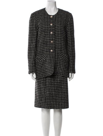 Sonia Rykiel Wool Houndstooth Print Skirt Suit