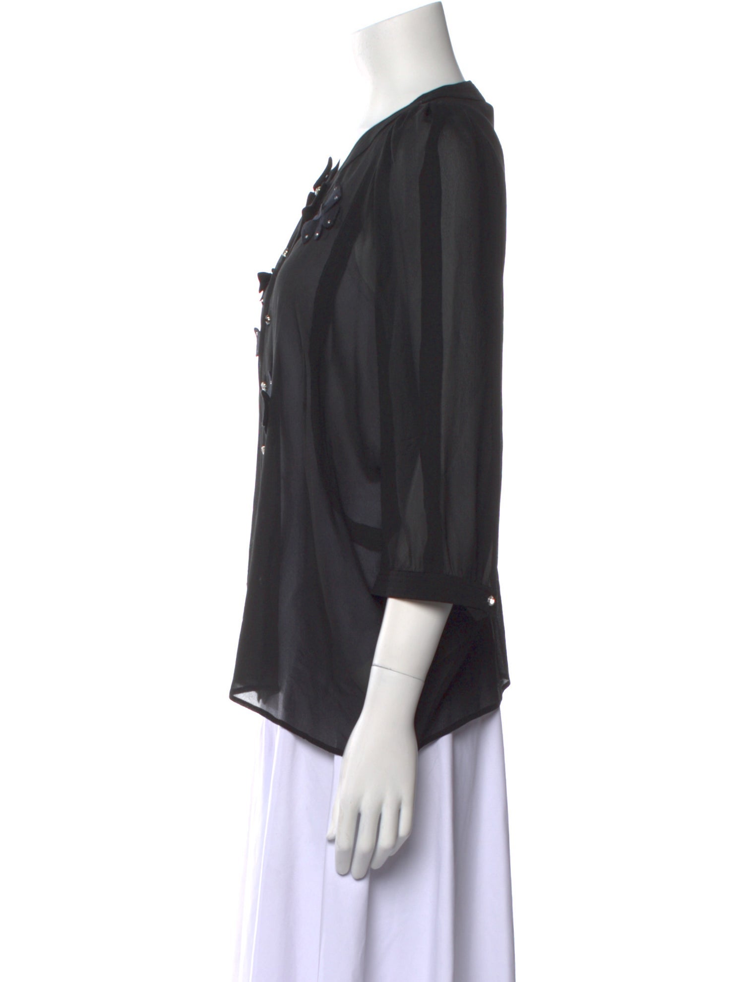 Sonia Rykiel Crew Neck Three-Quarter Sleeve Button-Up Top