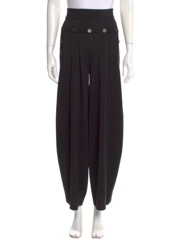 Pre-owned Sonia Rykiel Virgin Wool Wide Leg Pants In Black