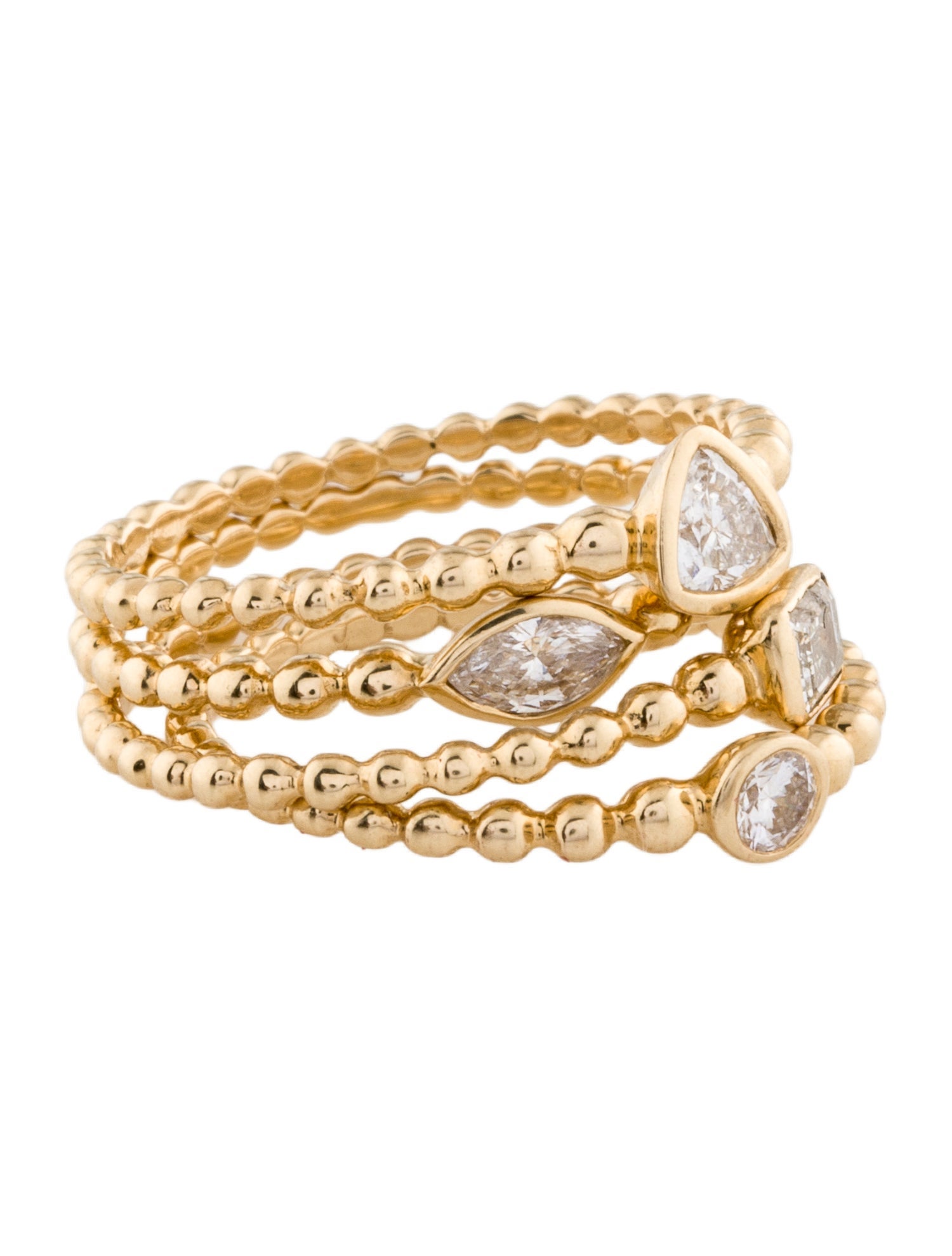 Sophie Ratner 14K Diamond Beaded Set Of Four Stacking Rings