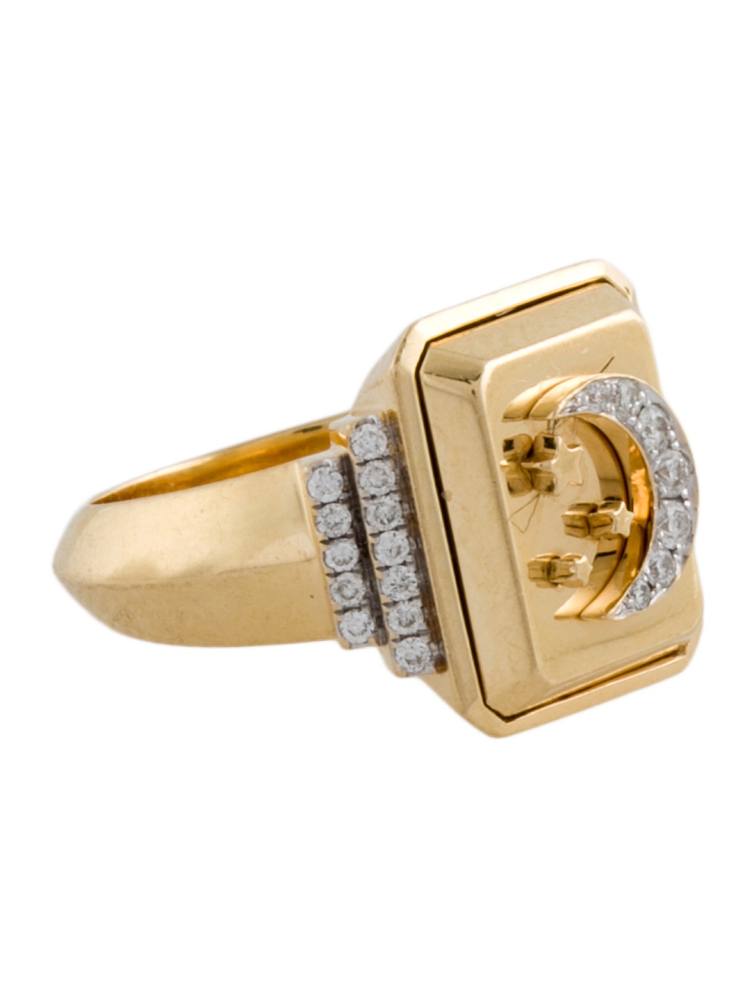 Sorellina 18K Diamond Crescent Moon Motif Signet Ring