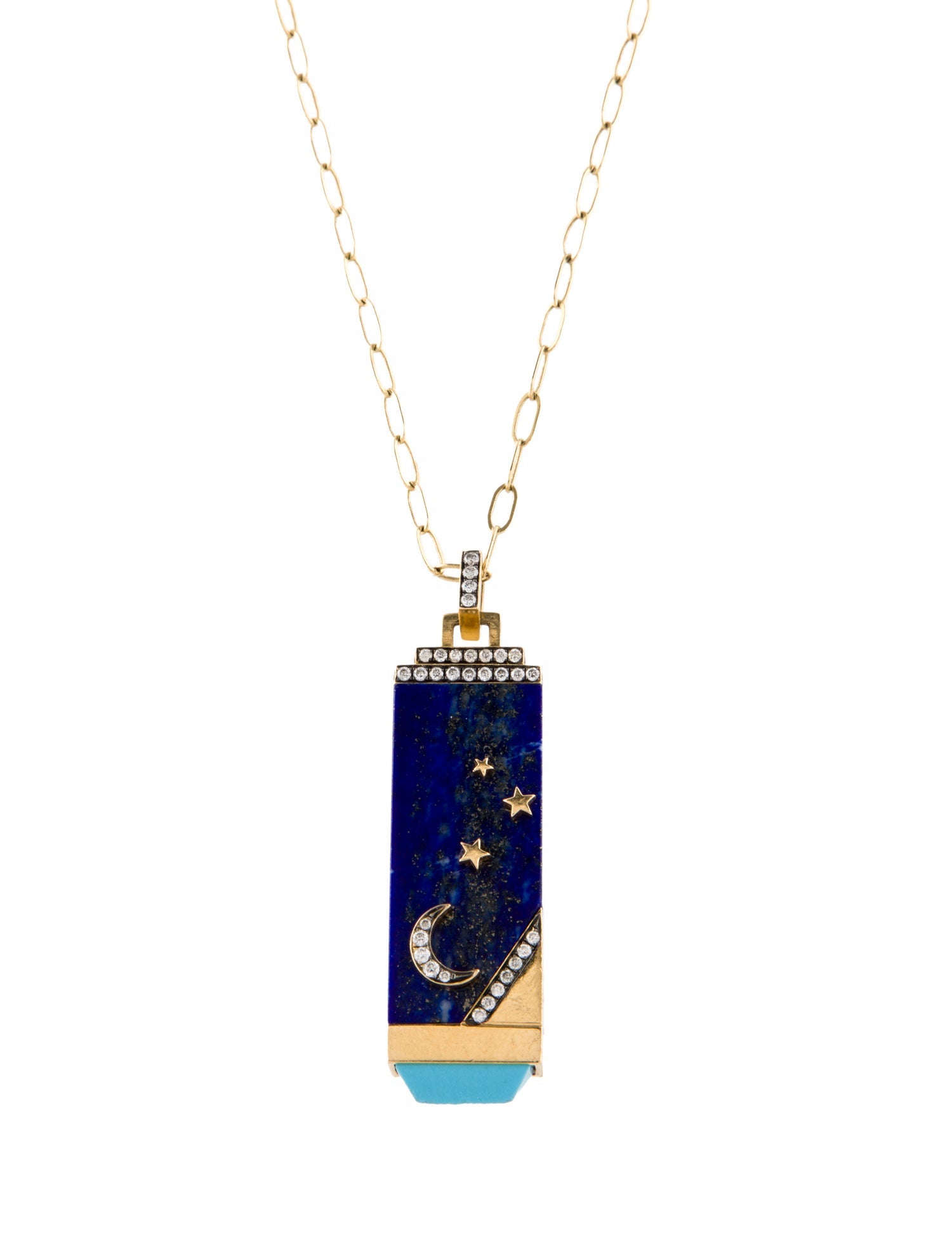 Sorellina 18K Composite Turquoise, Lapis Lazuli & Diamond Celestial Amuleti Tablet Pendant Necklace