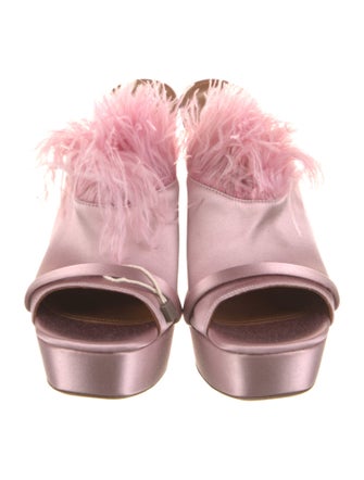 Malone Souliers Satin Feather Trim Slides