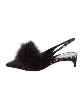 Malone Souliers Satin Pom-Pom Embellishments Slingback Pumps