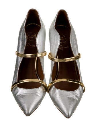 Malone Souliers Leather Colorblock Pattern T-Strap Pumps