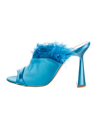 Malone Souliers Satin Feather Trim Slides