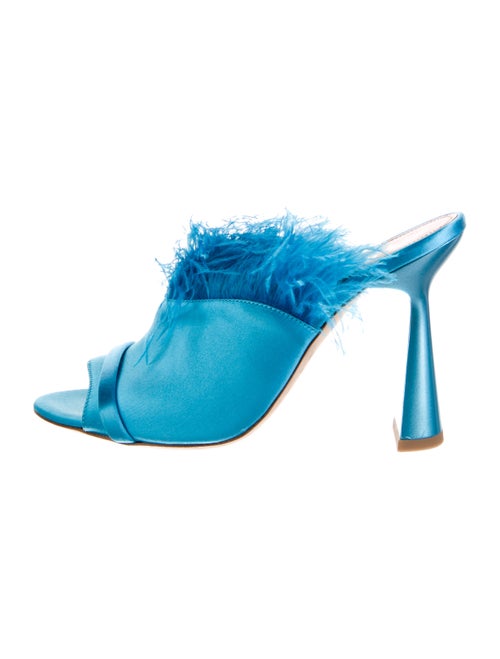 Malone Souliers Satin Feather Trim Slides