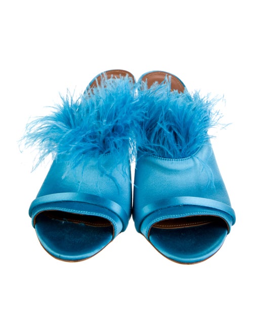 Malone Souliers Satin Feather Trim Slides