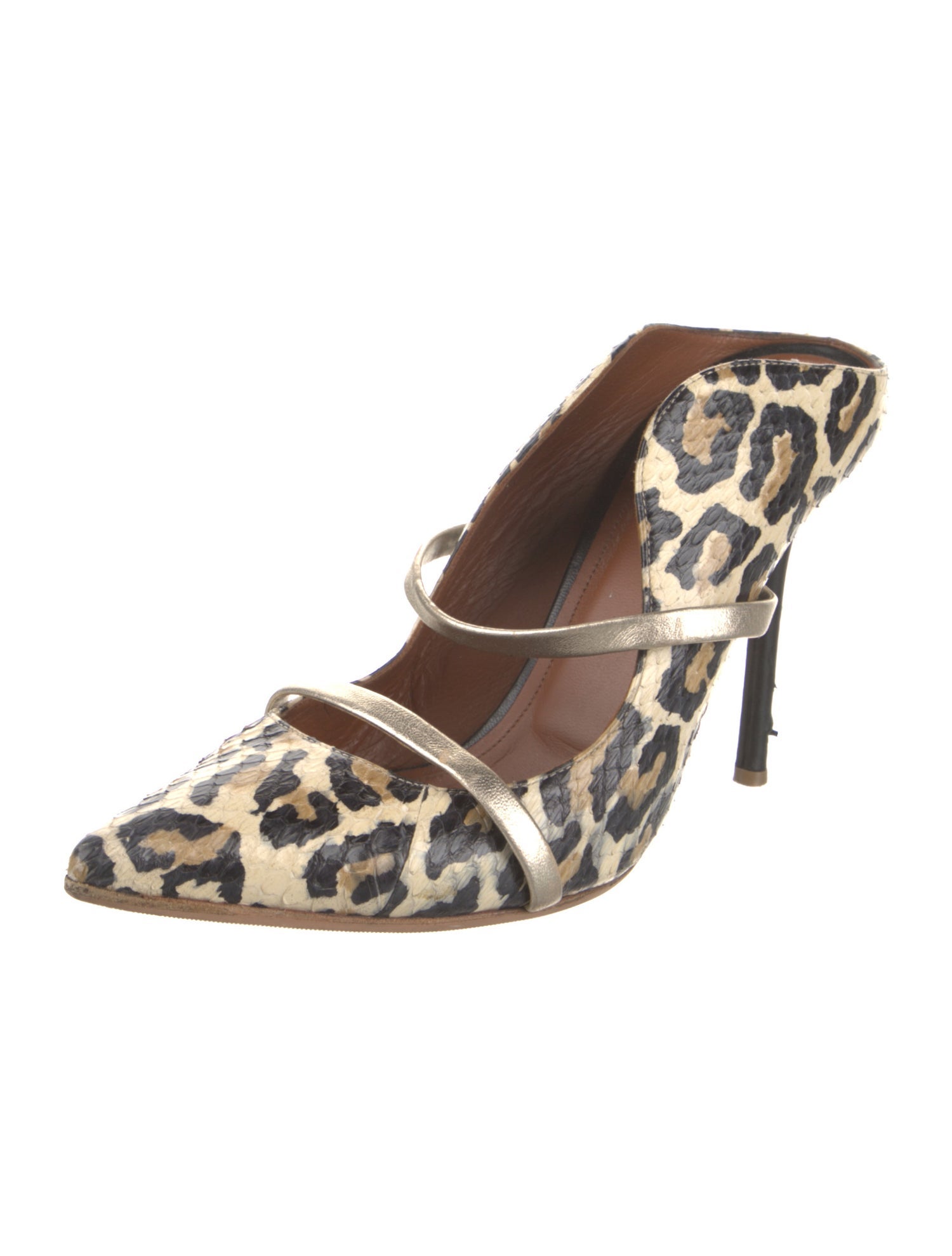 Malone Souliers Leather Animal Print Mules