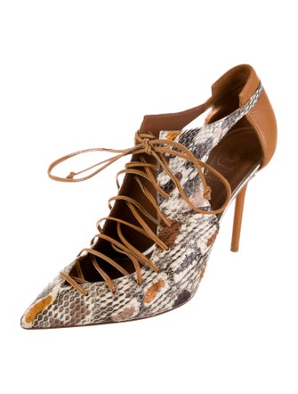 Malone Souliers Snakeskin Printed T-Strap Pumps