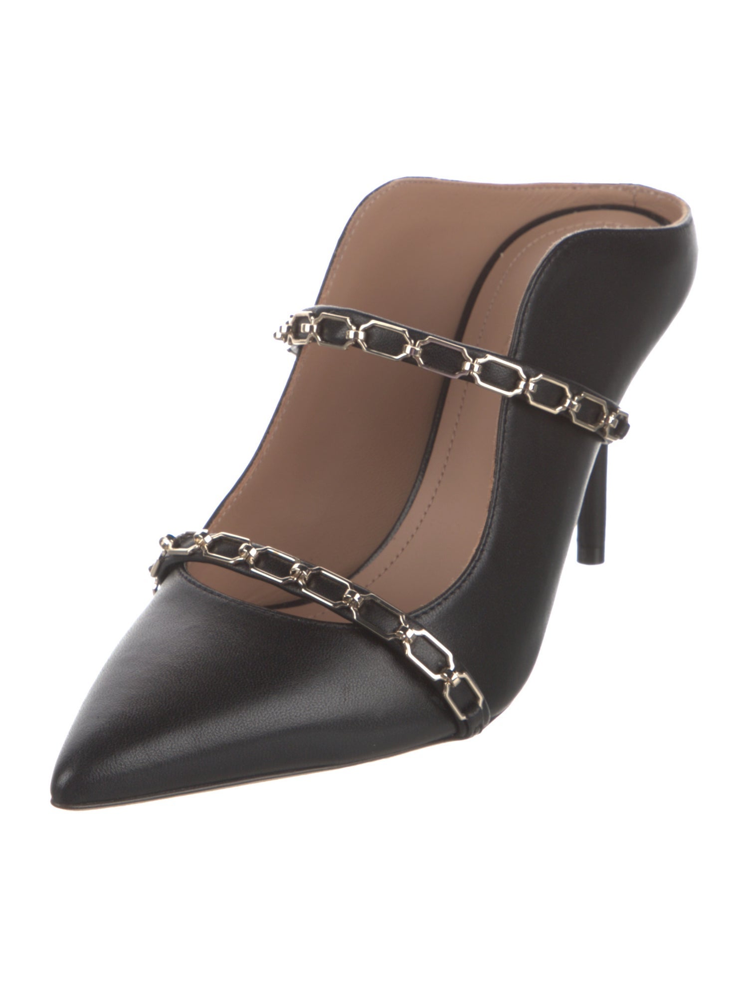 Malone Souliers Leather Chain-Link Accents Mules