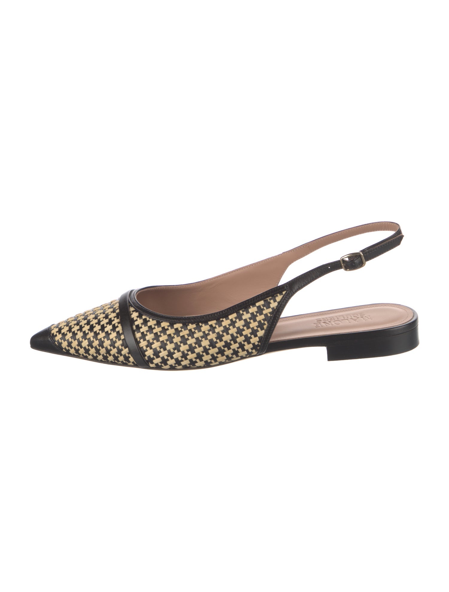 Malone Souliers Raffia Colorblock Pattern Slingback Flats