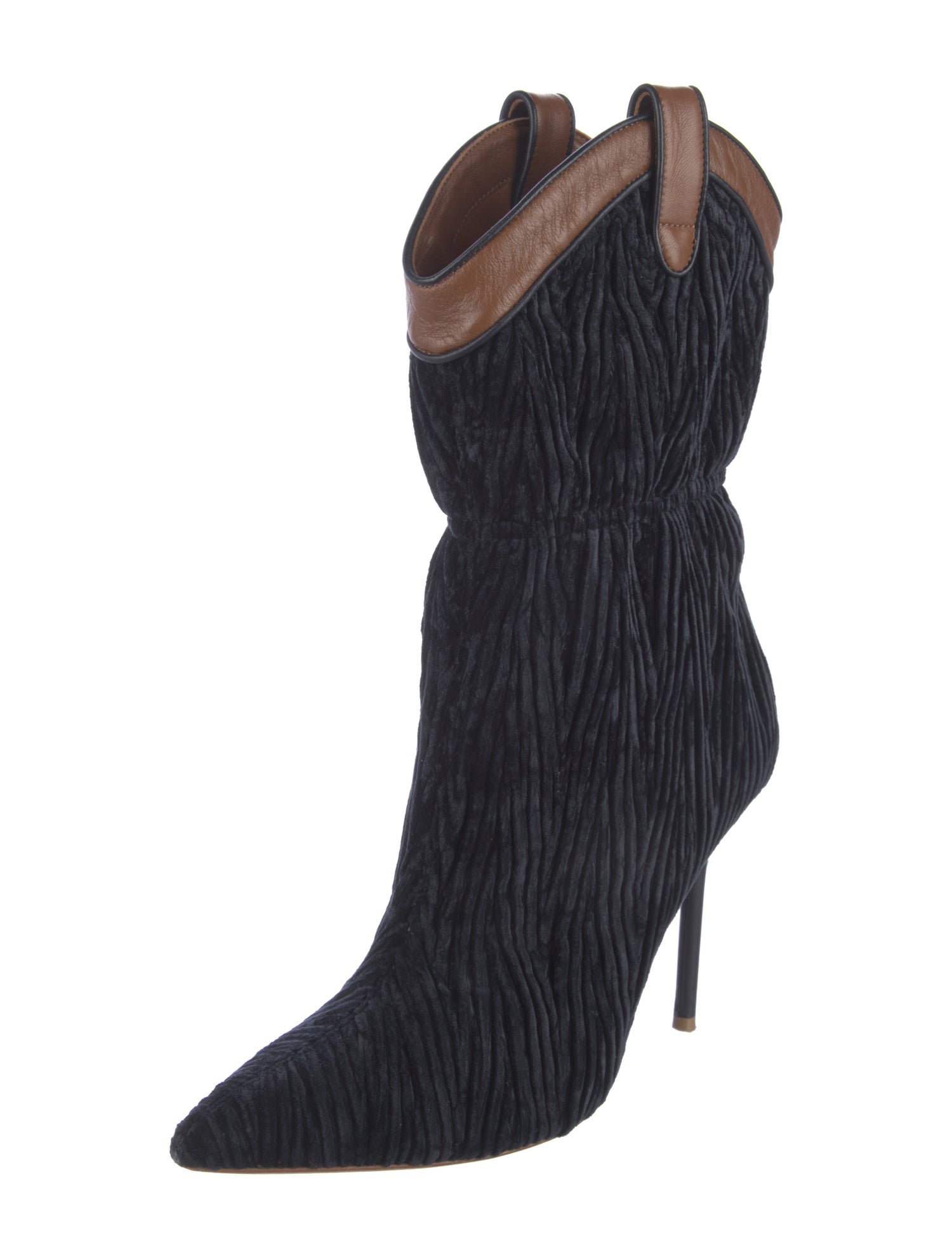 Malone Souliers Velvet Leather Trim Embellishment Western Boots