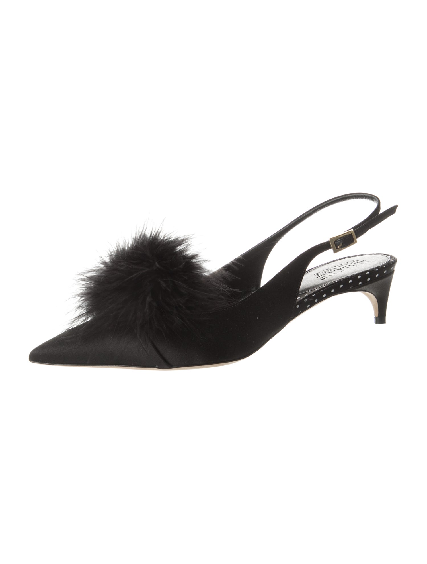 Malone Souliers Satin Pom-Pom Embellishments Slingback Pumps w/ Tags