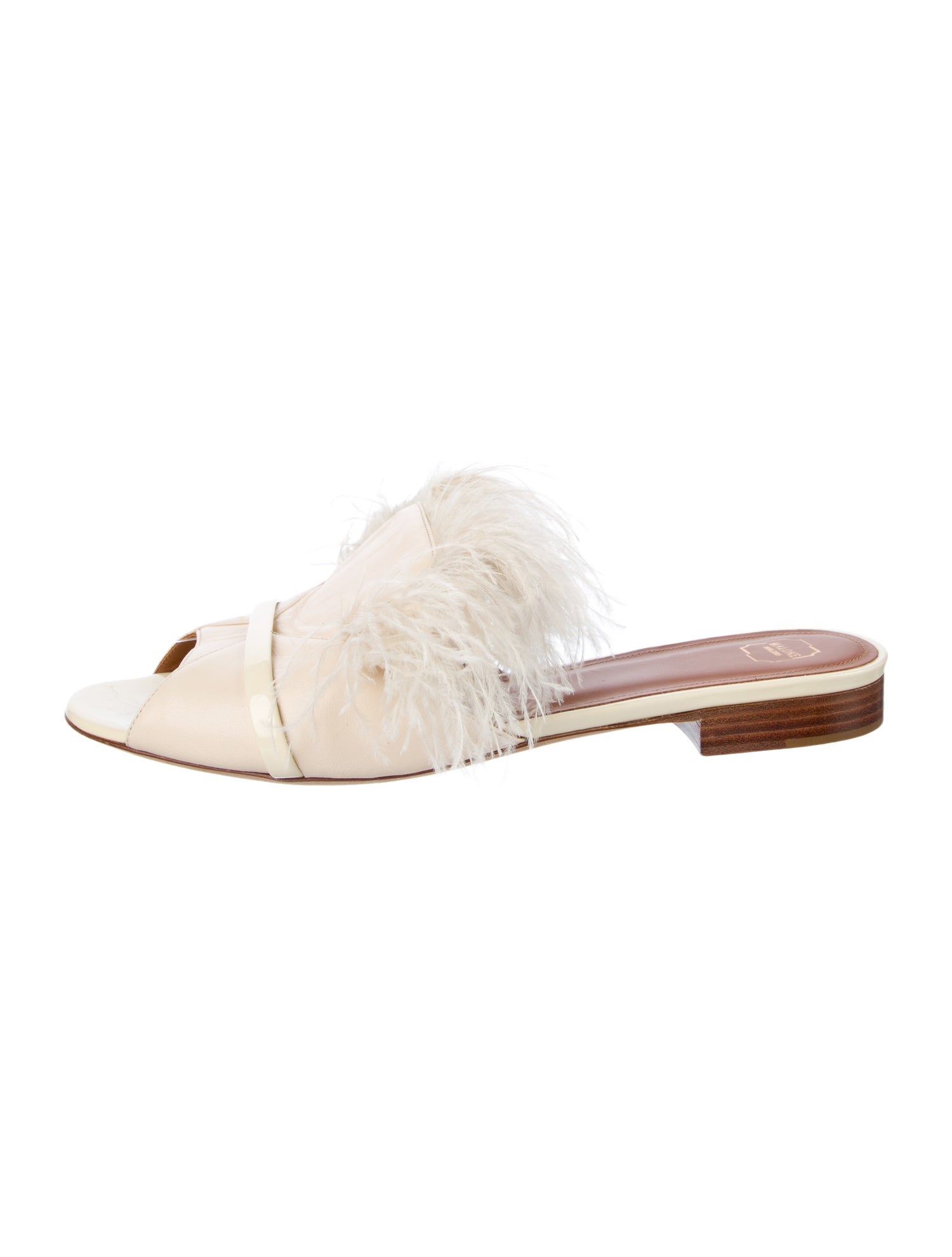 Malone Souliers Leather Feather Trim Slides