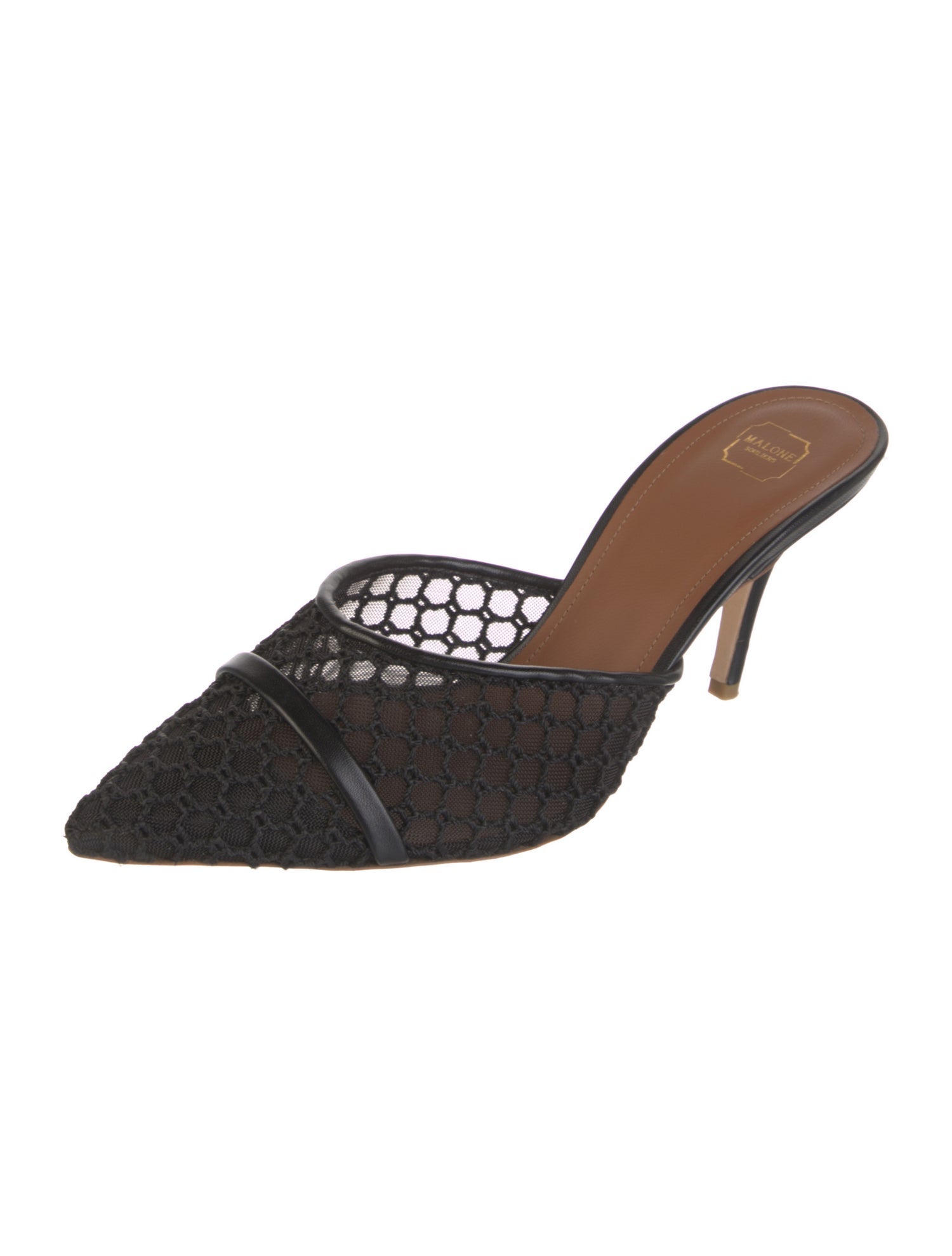 Malone Souliers Mesh Leather Trim Embellishment Mules
