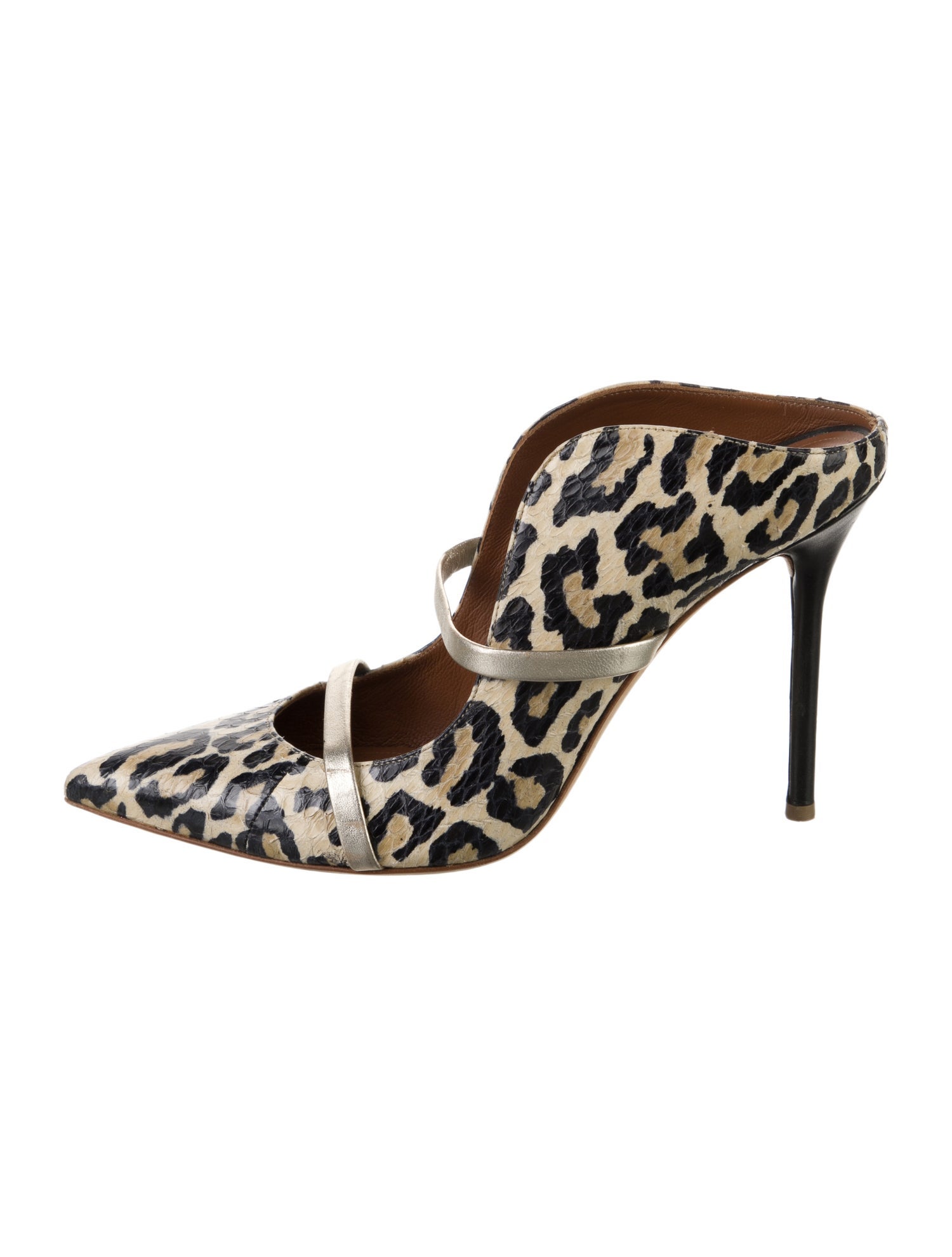 Malone Souliers Leather Animal Print Mules
