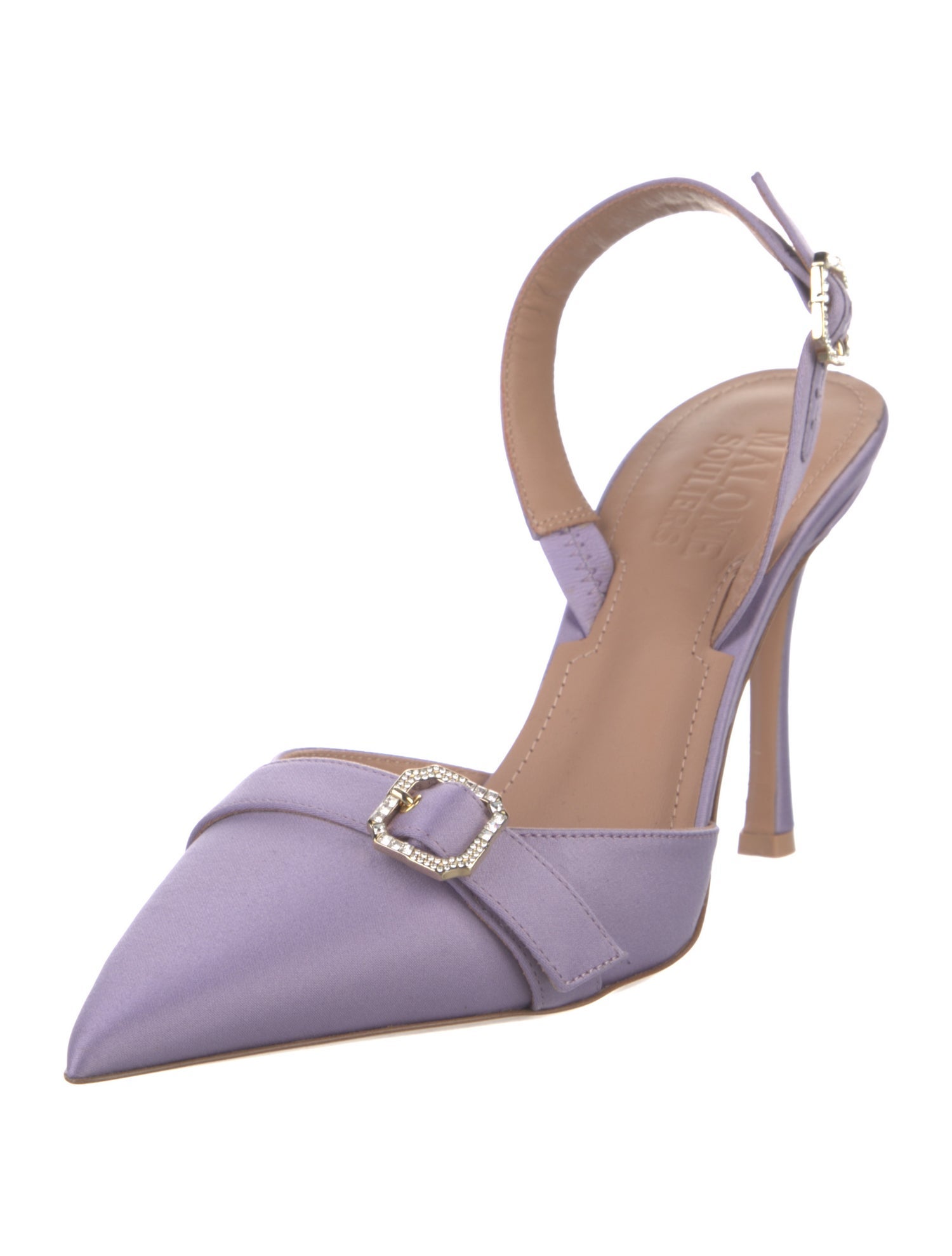 Malone Souliers Satin Crystal Embellishments Slingback Pumps