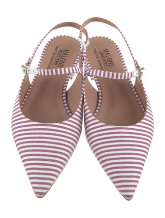Malone Souliers Striped Leather Trim Embellishment Slingback Flats