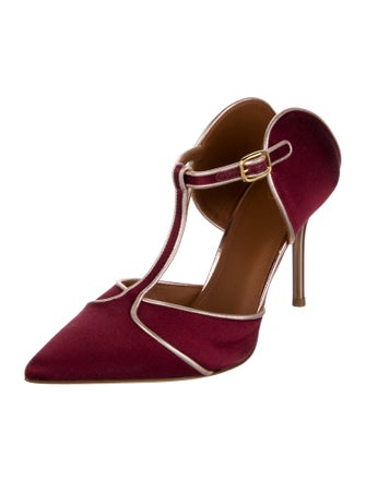 Malone Souliers Satin Striped T-Strap Pumps