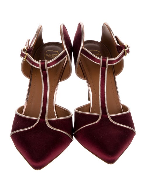 Malone Souliers Satin Striped T-Strap Pumps