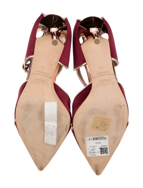 Malone Souliers Satin Striped T-Strap Pumps