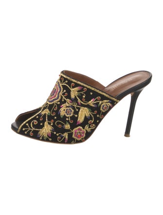 Malone Souliers Velvet Floral Print Mules