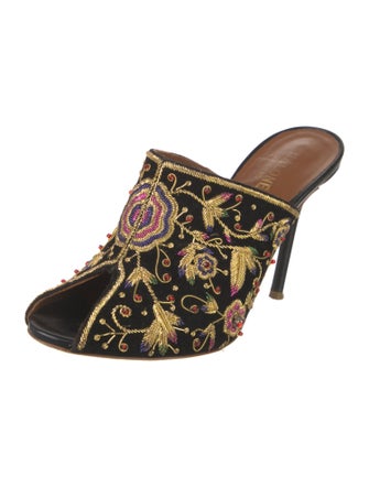 Malone Souliers Velvet Floral Print Mules