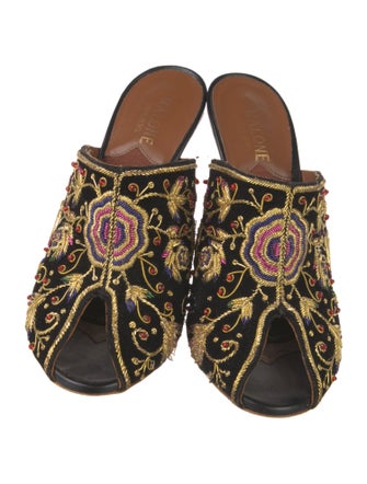 Malone Souliers Velvet Floral Print Mules