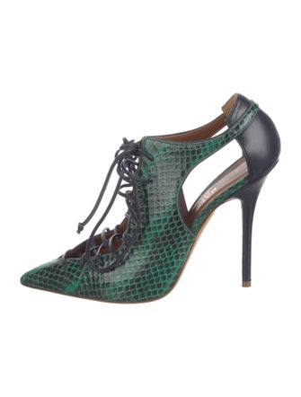 Malone Souliers Snakeskin Animal Print T-Strap Pumps
