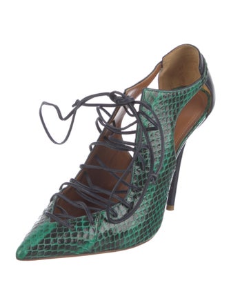 Malone Souliers Snakeskin Animal Print T-Strap Pumps