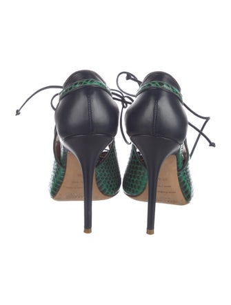 Malone Souliers Snakeskin Animal Print T-Strap Pumps