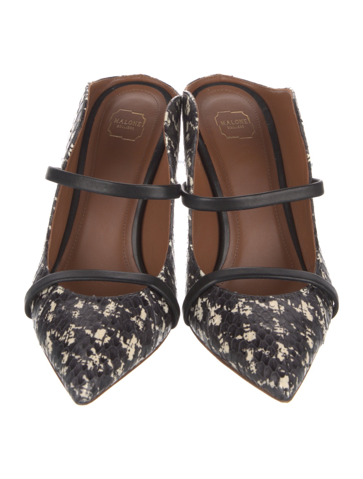 Malone Souliers Embossed Leather Animal Print Mules