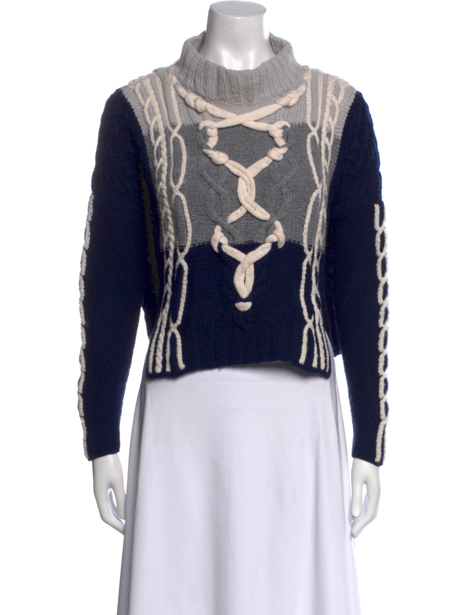 Spencer Vladimir Cable Knit Colorblock Pattern Sweater