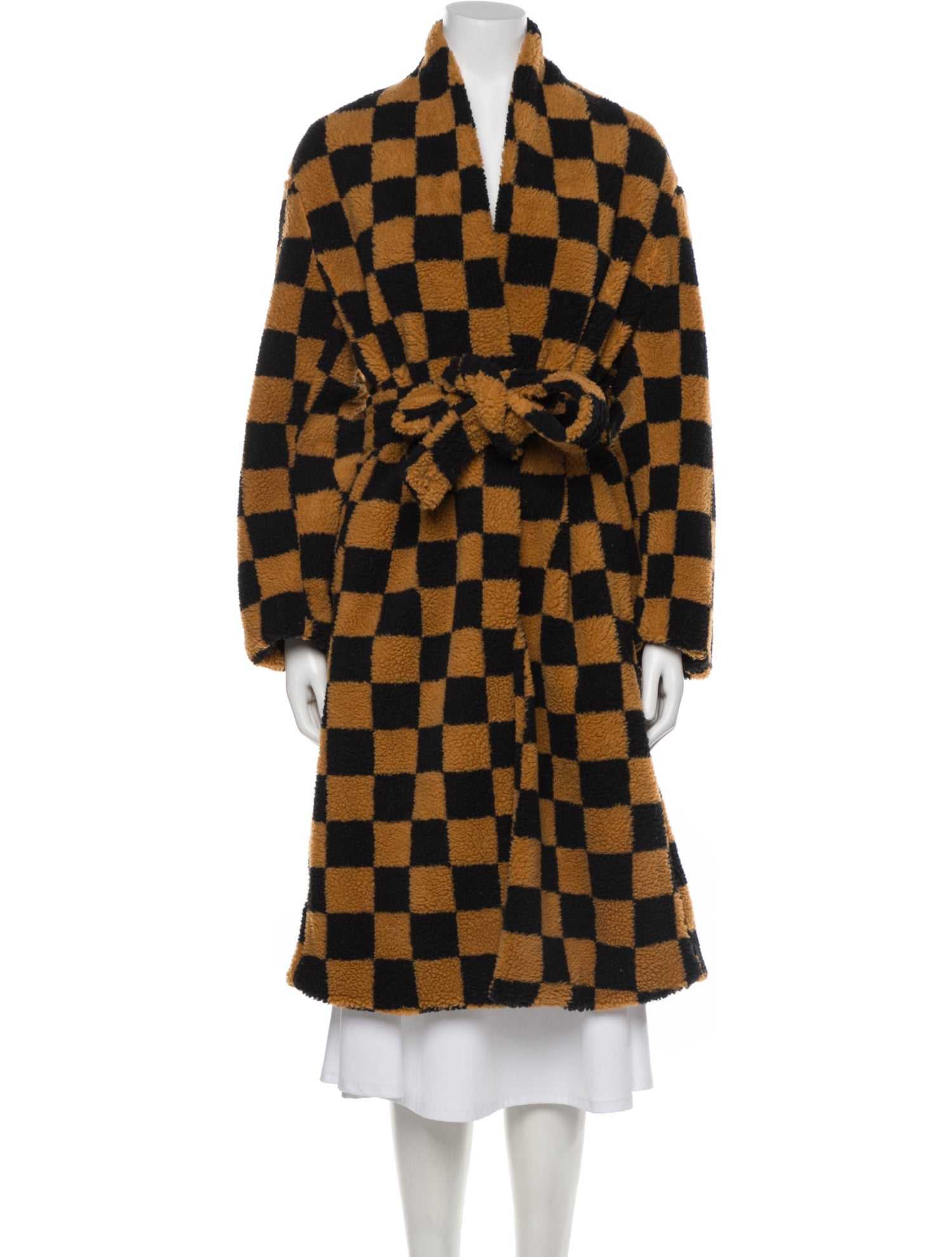 Sipos New York Plaid Print Faux Fur Coat